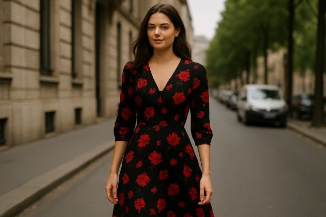 The Black Dress with Red Flowers: A Bold Statement of Feminine Elegance