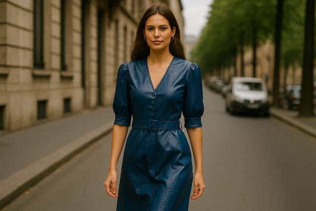 The Blue Leather Dress: A Perfect Blend of Edge and Elegance