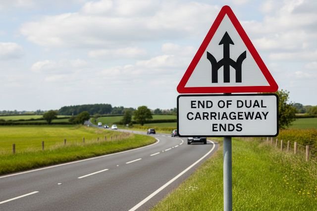 end of dual carriageway sign